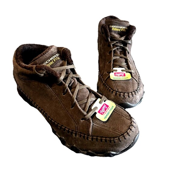 Skechers Bikers Totem Pole Chukka Boots Brown Suede Faux Fur Lined  Womens Sz 7 - Picture 3 of 13